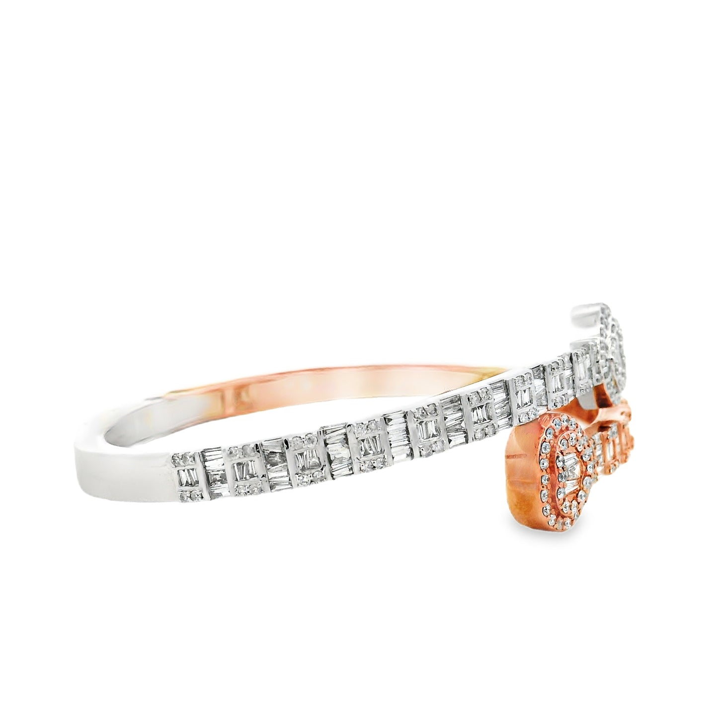 10k Rose and White Gold 3.20ctw Round and Baguette Diamond Heart Bangle Bracelet