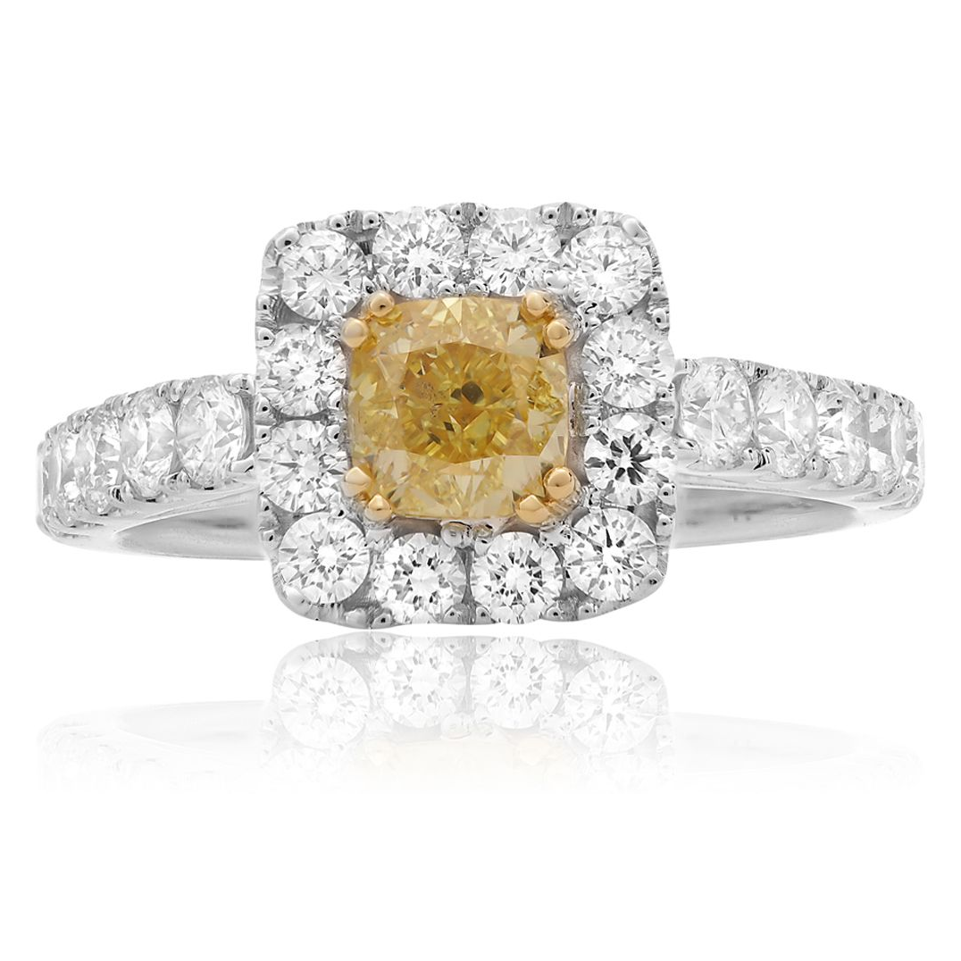 Cushion Fancy Yellow Diamond Ring — view 1