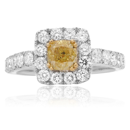 Cushion Fancy Yellow Diamond Ring — view 1