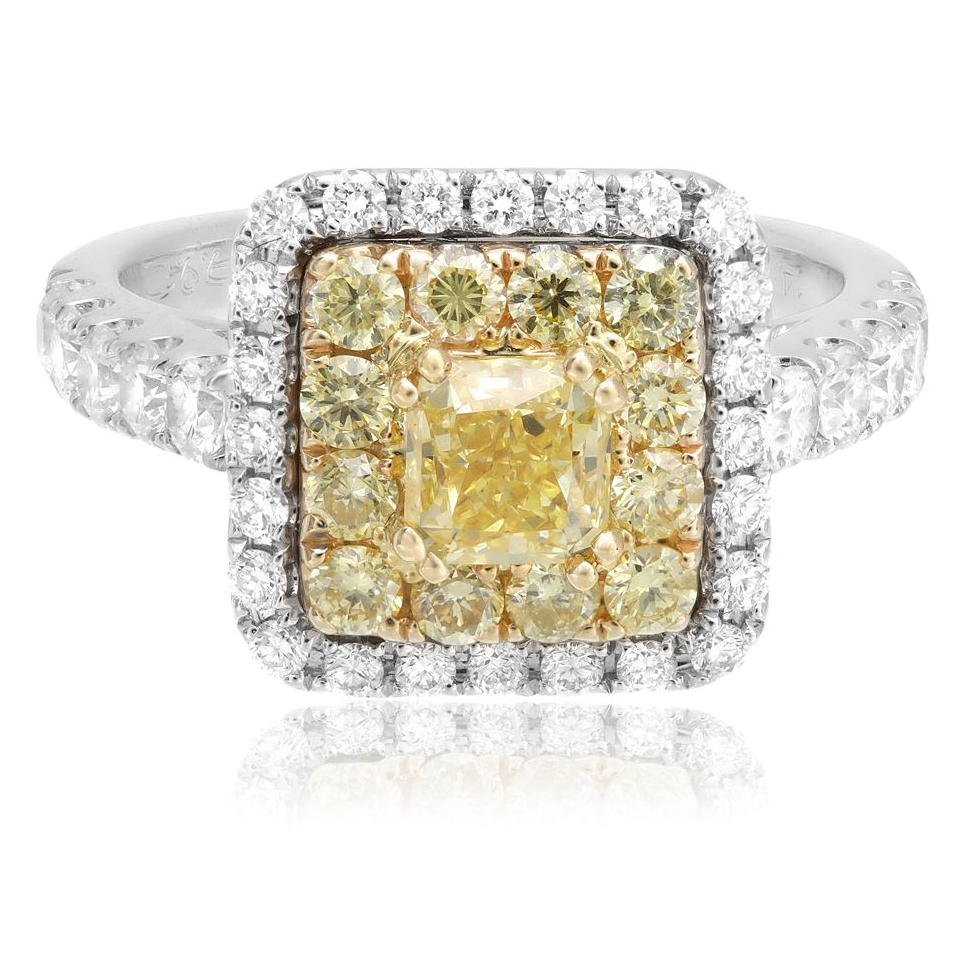 Cushion Fancy Yellow Diamond Ring — view 1