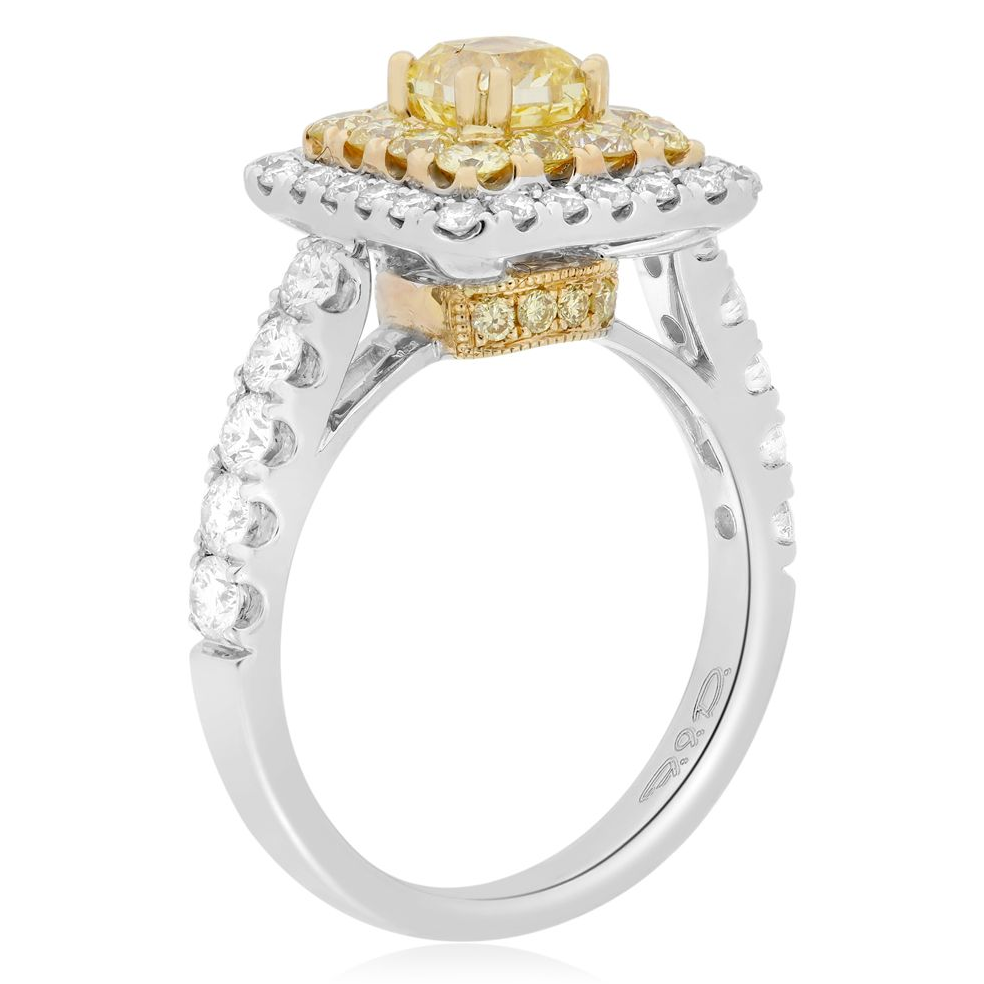 Cushion Fancy Yellow Diamond Ring — view 3