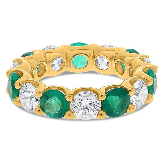 Yellow Gold Round Emerald and Diamond Eternity Ring — view 1