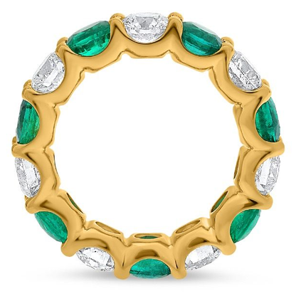 Yellow Gold Round Emerald and Diamond Eternity Ring — view 2