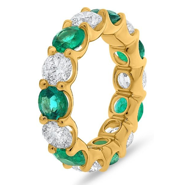 Yellow Gold Round Emerald and Diamond Eternity Ring — view 3