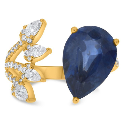 Yellow Gold 6.27 ct Pear Shape Sapphire and Diamond Split Ring — view 1