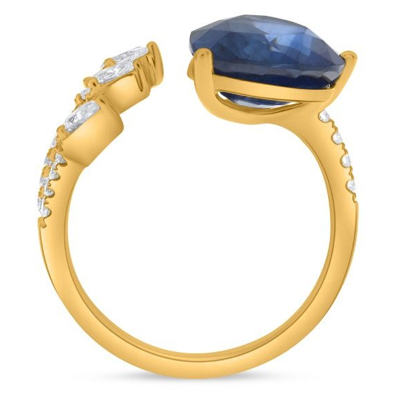 Yellow Gold 6.27 ct Pear Shape Sapphire and Diamond Split Ring — view 2