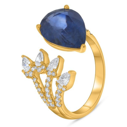Yellow Gold 6.27 ct Pear Shape Sapphire and Diamond Split Ring — view 3