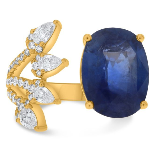 Yellow Gold Diamond and Sapphire You and Me Ring — view 1