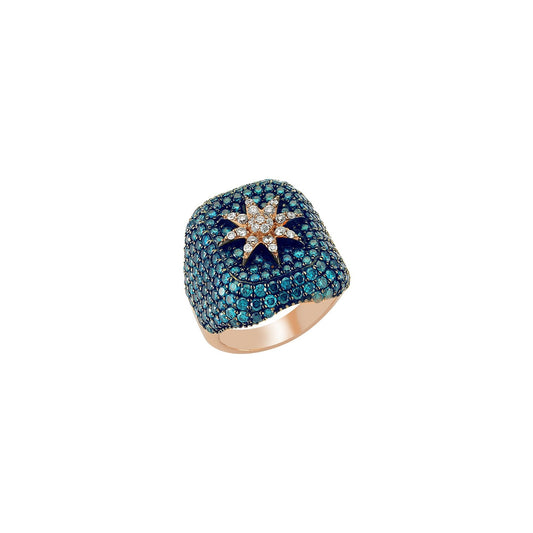 Bee Goddess Venus Star Gold Blue Diamond Ring