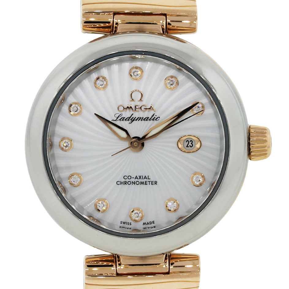 Omega De Ville Ladymatic Diamond Dial 18k Rose Gold and Stainless Steel Watch