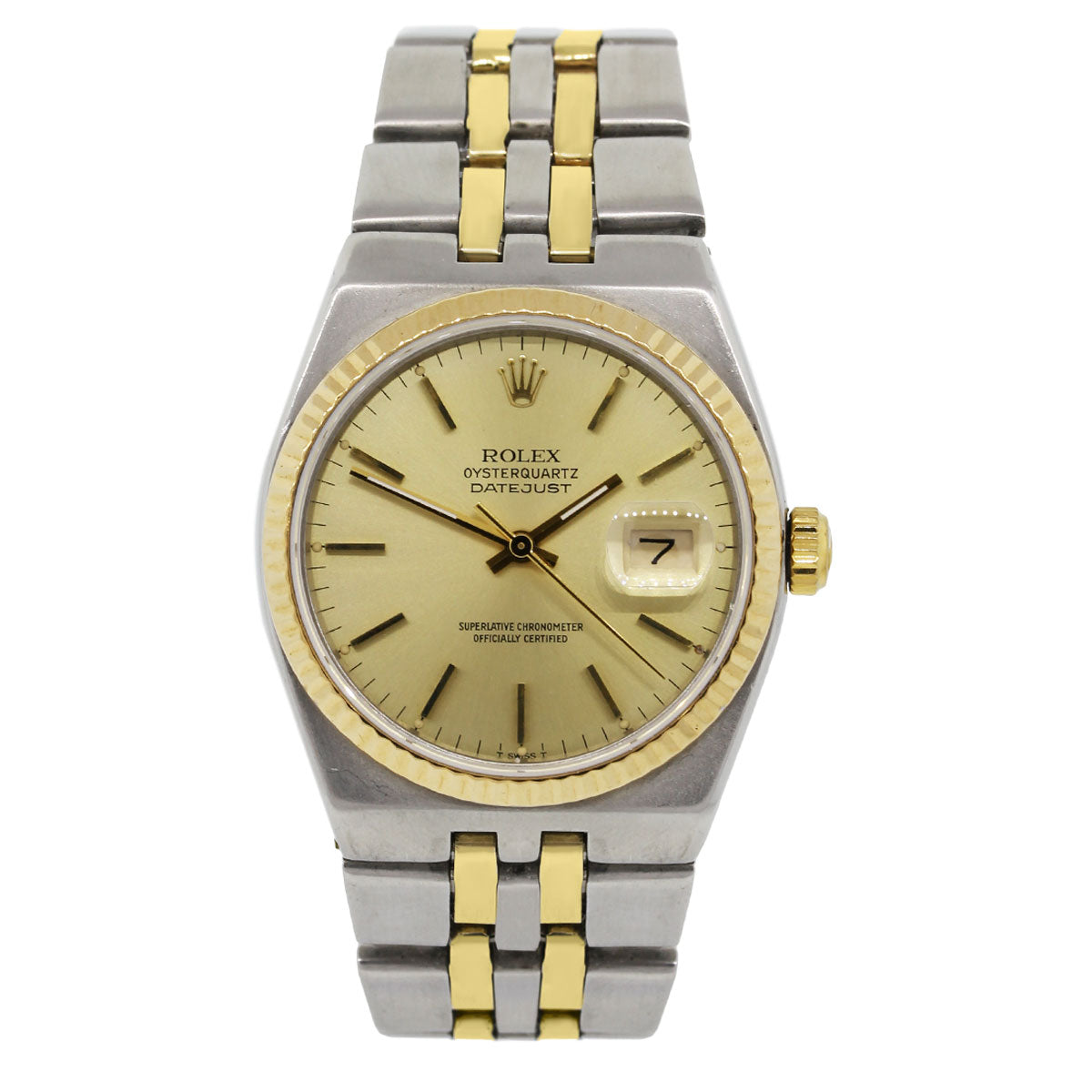 Rolex 17013 Oysterquartz Two Tone Champagne Stick Dial Watch