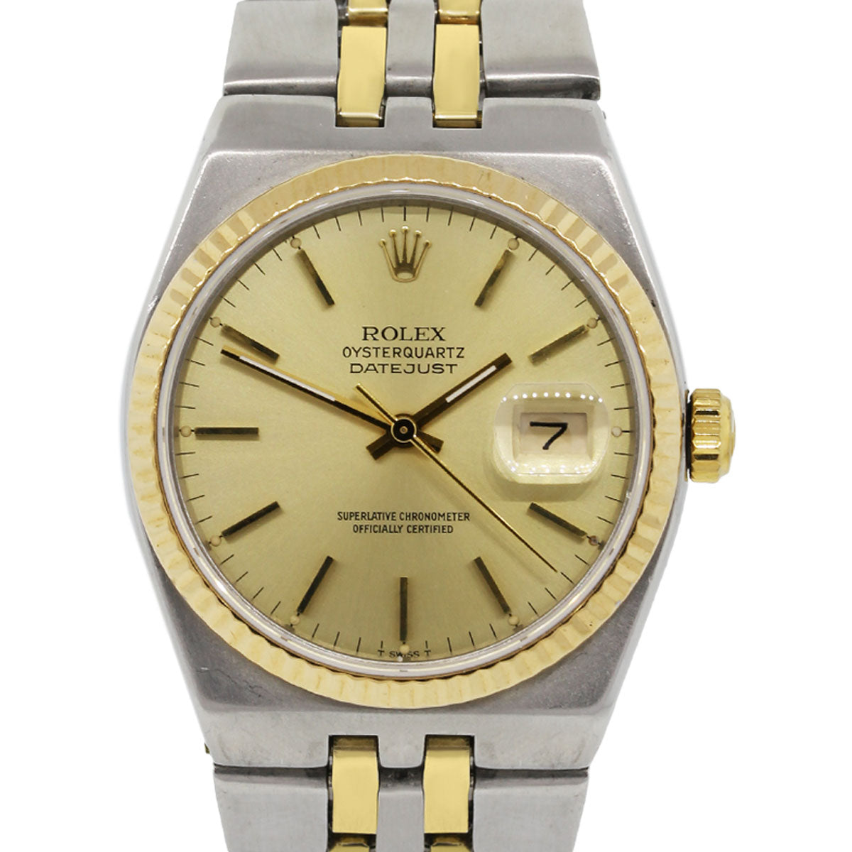 Rolex 17013 Oysterquartz Two Tone Champagne Stick Dial Watch