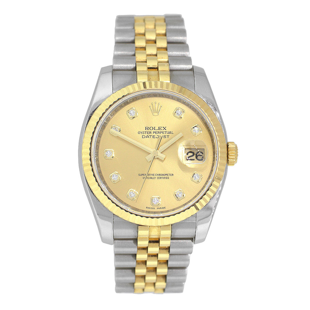 Rolex 116233 Datejust Two Tone 18k Yellow Gold Champagne Diamond Dial Watch