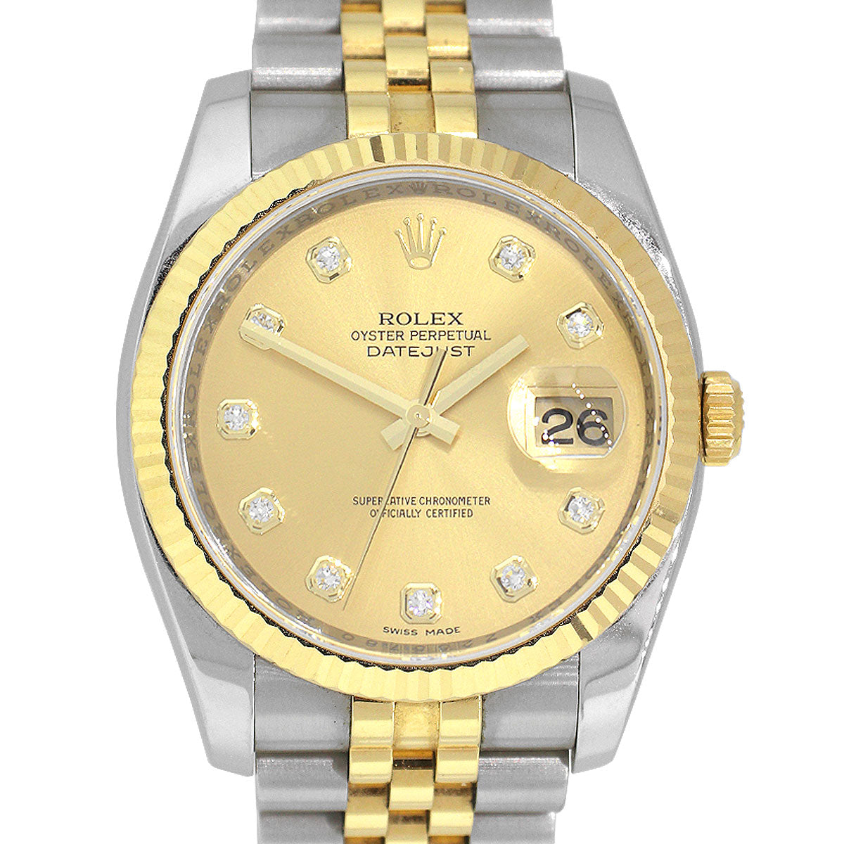 Rolex 116233 Datejust Two Tone 18k Yellow Gold Champagne Diamond Dial Watch