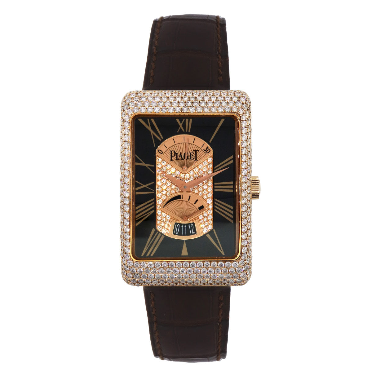 Piaget G0A29116 Black Tie 18k Rose Gold Diamond on Leather Strap Watch