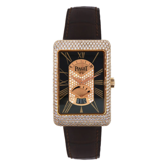 Piaget G0A29116 Black Tie 18k Rose Gold Diamond on Leather Strap Watch