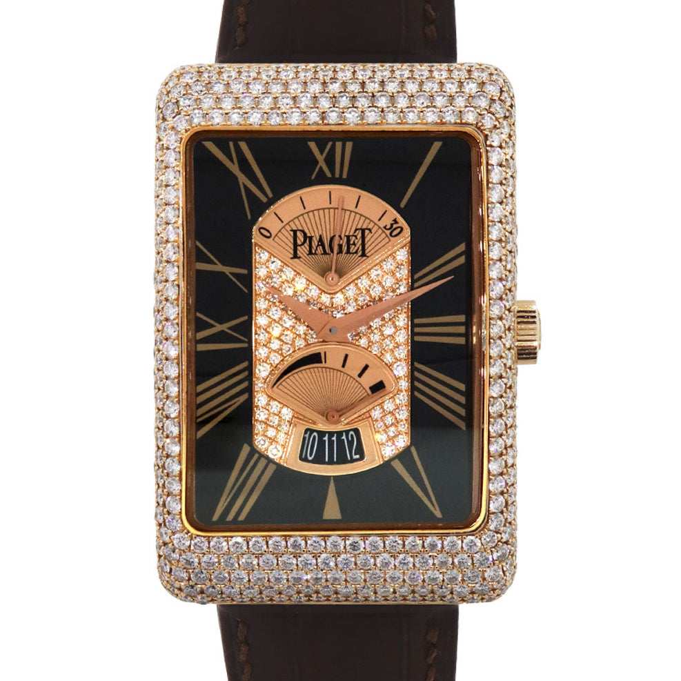 Piaget G0A29116 Black Tie 18k Rose Gold Diamond on Leather Strap Watch