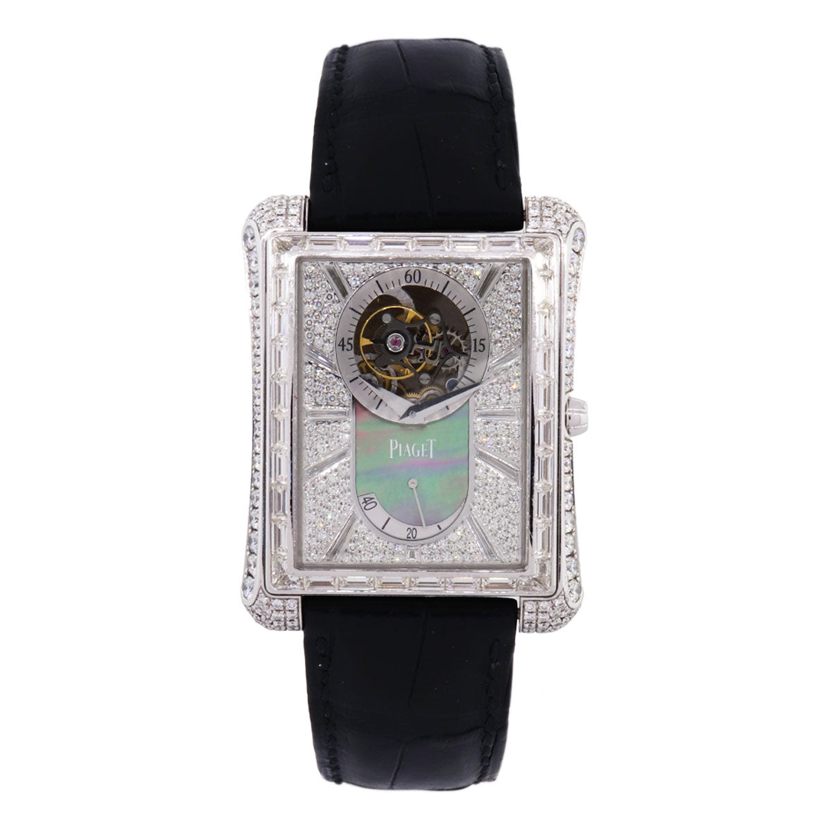 Piaget G0A33078 Emperador 18k White Gold Diamond on Leather Strap Watch