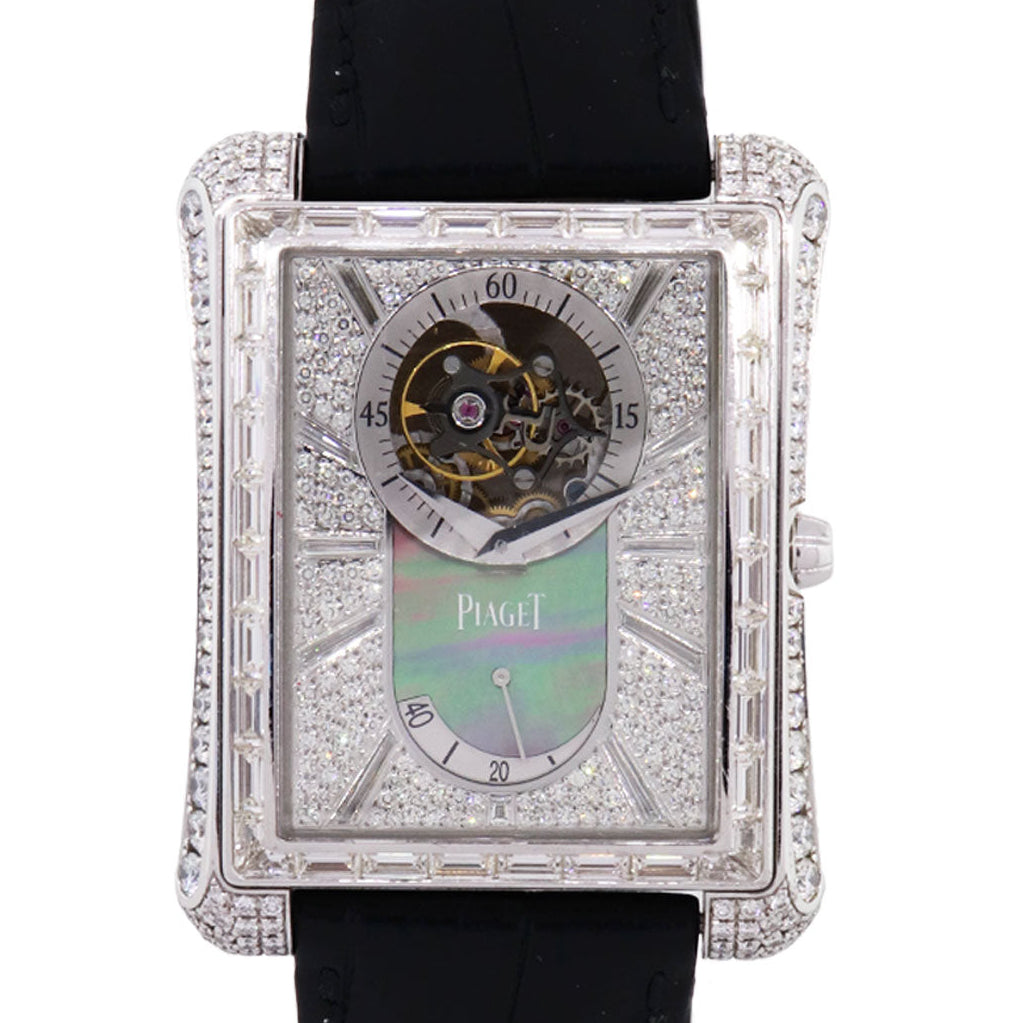 Piaget G0A33078 Emperador 18k White Gold Diamond on Leather Strap Watch