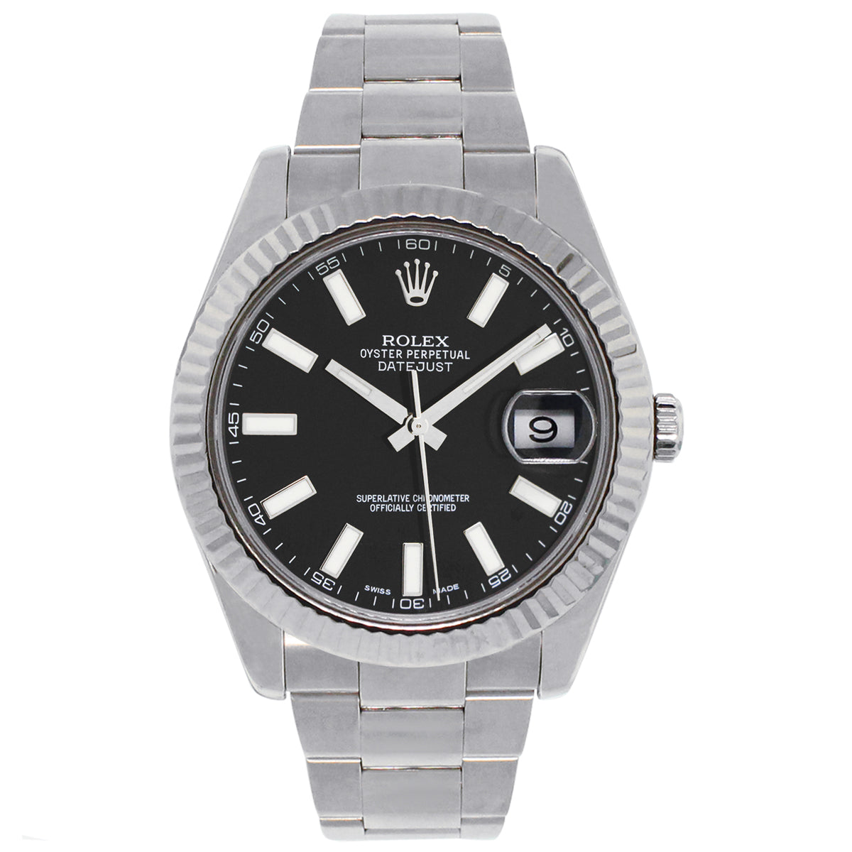 Rolex 126334 Datejust Black Stick Dial Fluted Bezel Stainless Steel Watch
