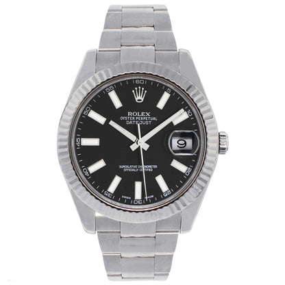 Rolex 126334 Datejust Black Stick Dial Fluted Bezel Stainless Steel Watch
