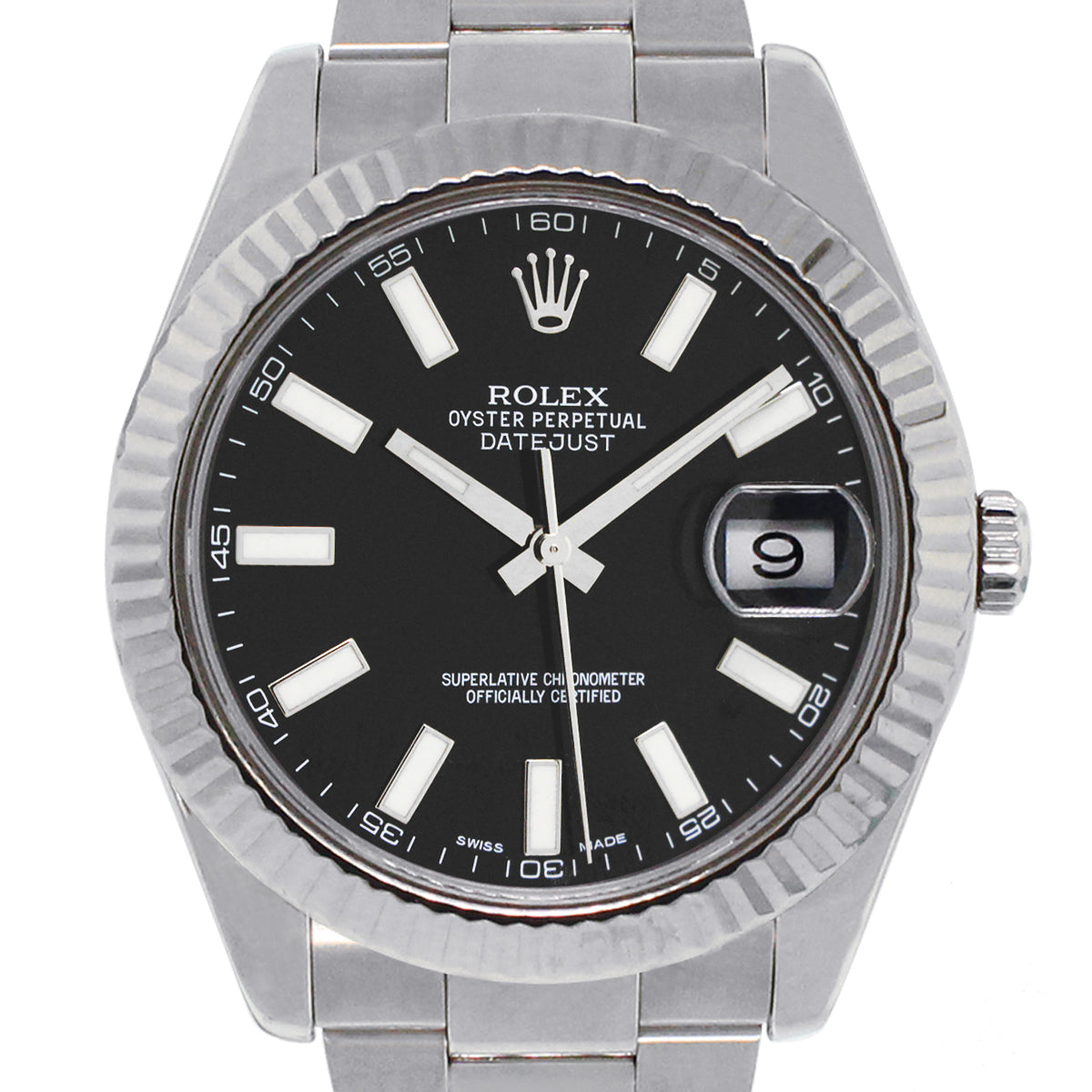 Rolex 126334 Datejust Black Stick Dial Fluted Bezel Stainless Steel Watch