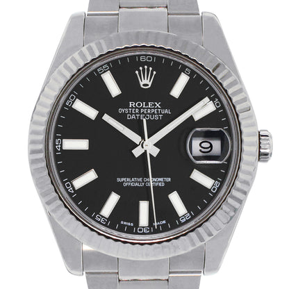 Rolex 126334 Datejust Black Stick Dial Fluted Bezel Stainless Steel Watch
