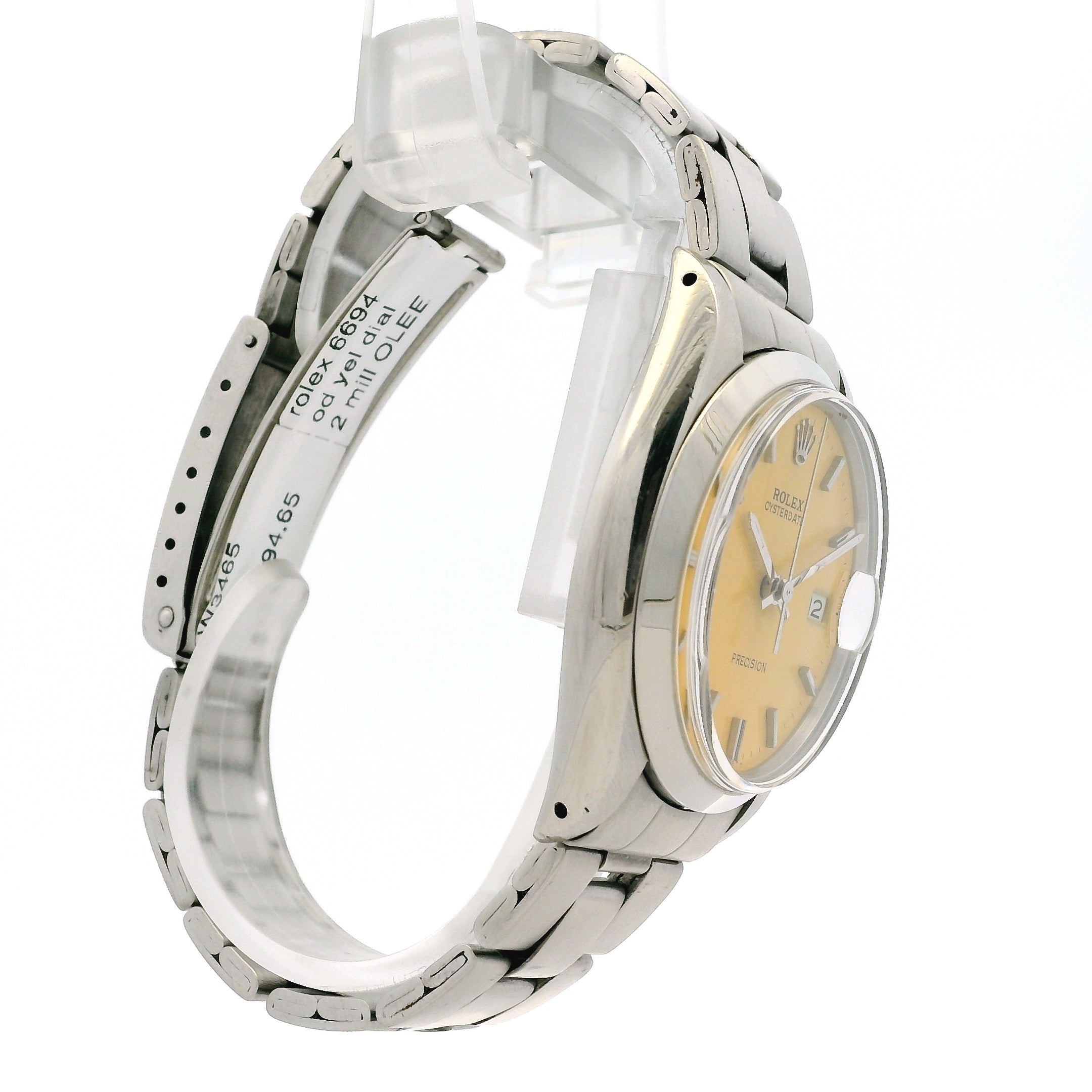 Rolex 6694 Oysterdate Stainless Steel Yellow Dial Watch – Diamonds