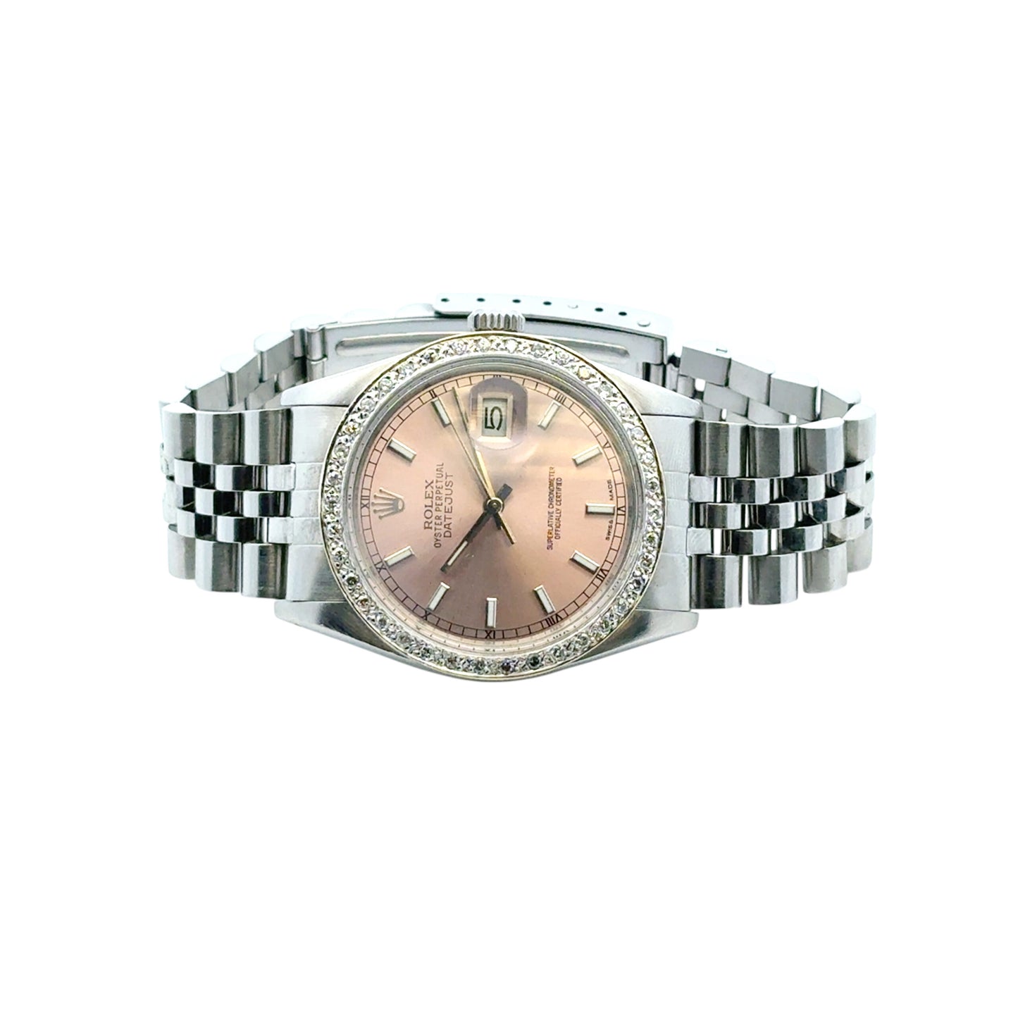 Rolex 16014 Datejust 36mm Stainless Steel Aftermarket Pink Diamond Dial and Bezel Watch