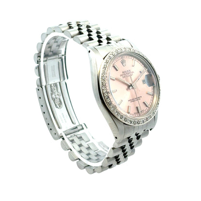 Rolex 16014 Datejust 36mm Stainless Steel Aftermarket Pink Diamond Dial and Bezel Watch