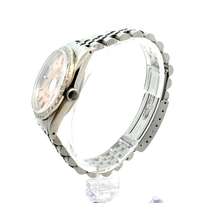 Rolex 16014 Datejust 36mm Stainless Steel Aftermarket Pink Diamond Dial and Bezel Watch