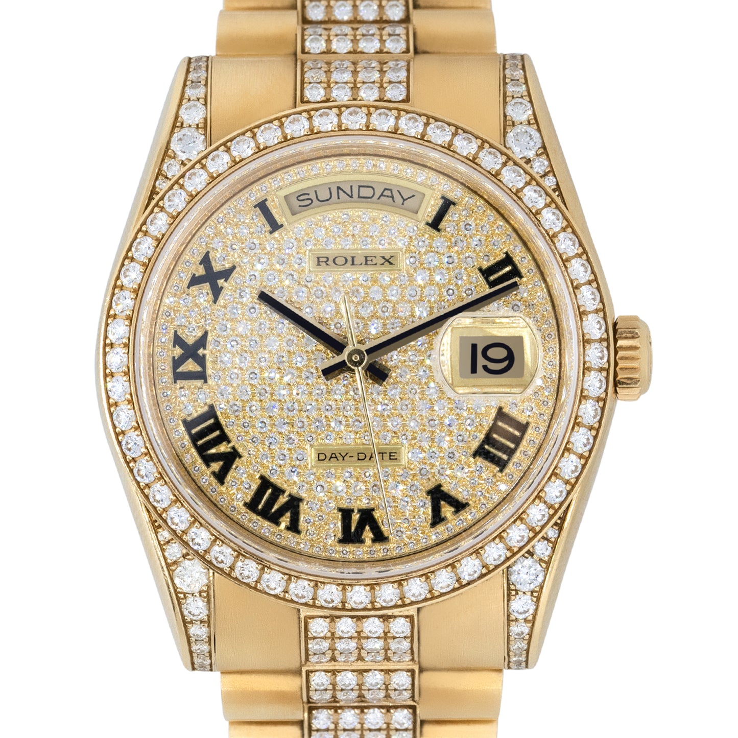 Rolex 118388 Day-Date 18k Yellow Gold Factory Diamond Dial Watch
