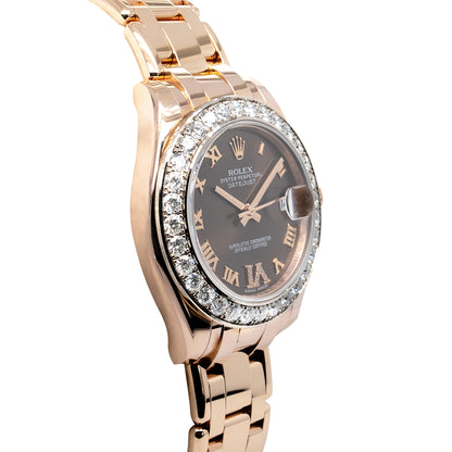 Rolex 81285 18k Pearlmaster Rose Gold and Chocolate Diamond Ladies Watch