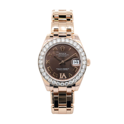 Rolex 81285 18k Pearlmaster Rose Gold and Chocolate Diamond Ladies Watch