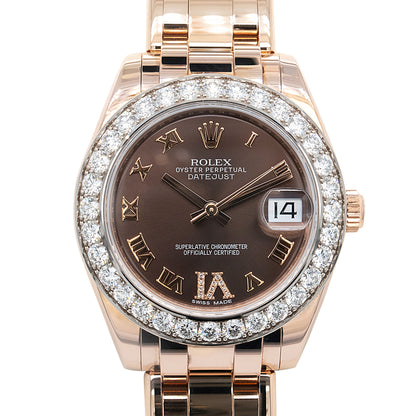 Rolex 81285 18k Pearlmaster Rose Gold and Chocolate Diamond Ladies Watch