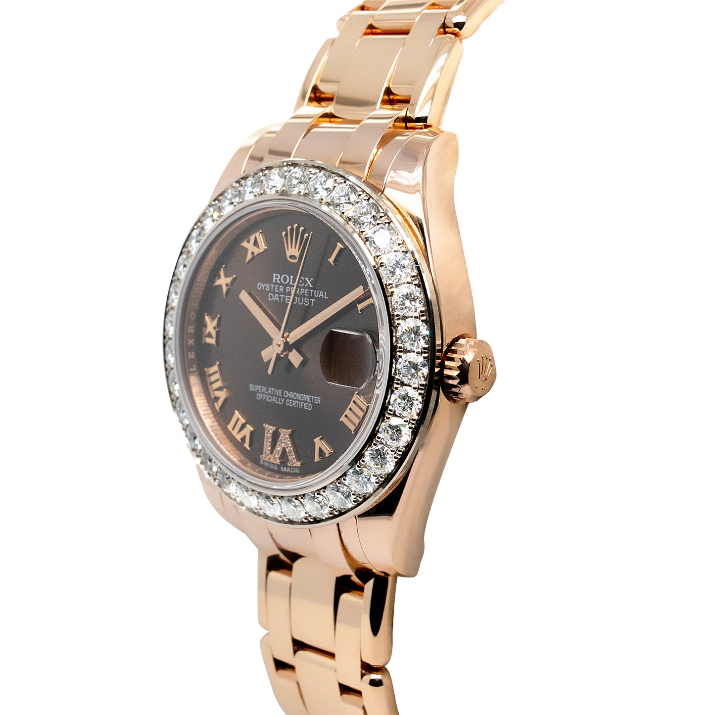 Rolex 81285 18k Pearlmaster Rose Gold and Chocolate Diamond Ladies Watch