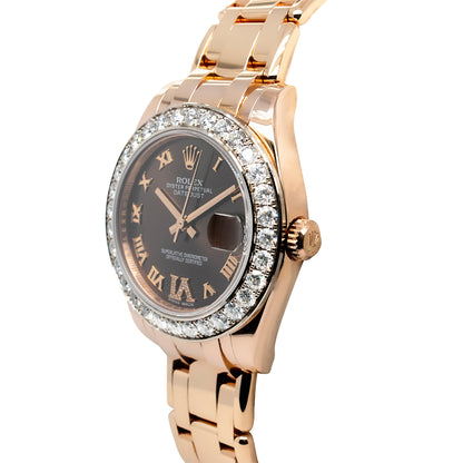 Rolex 81285 18k Pearlmaster Rose Gold and Chocolate Diamond Ladies Watch
