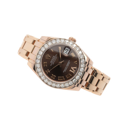 Rolex 81285 18k Pearlmaster Rose Gold and Chocolate Diamond Ladies Watch