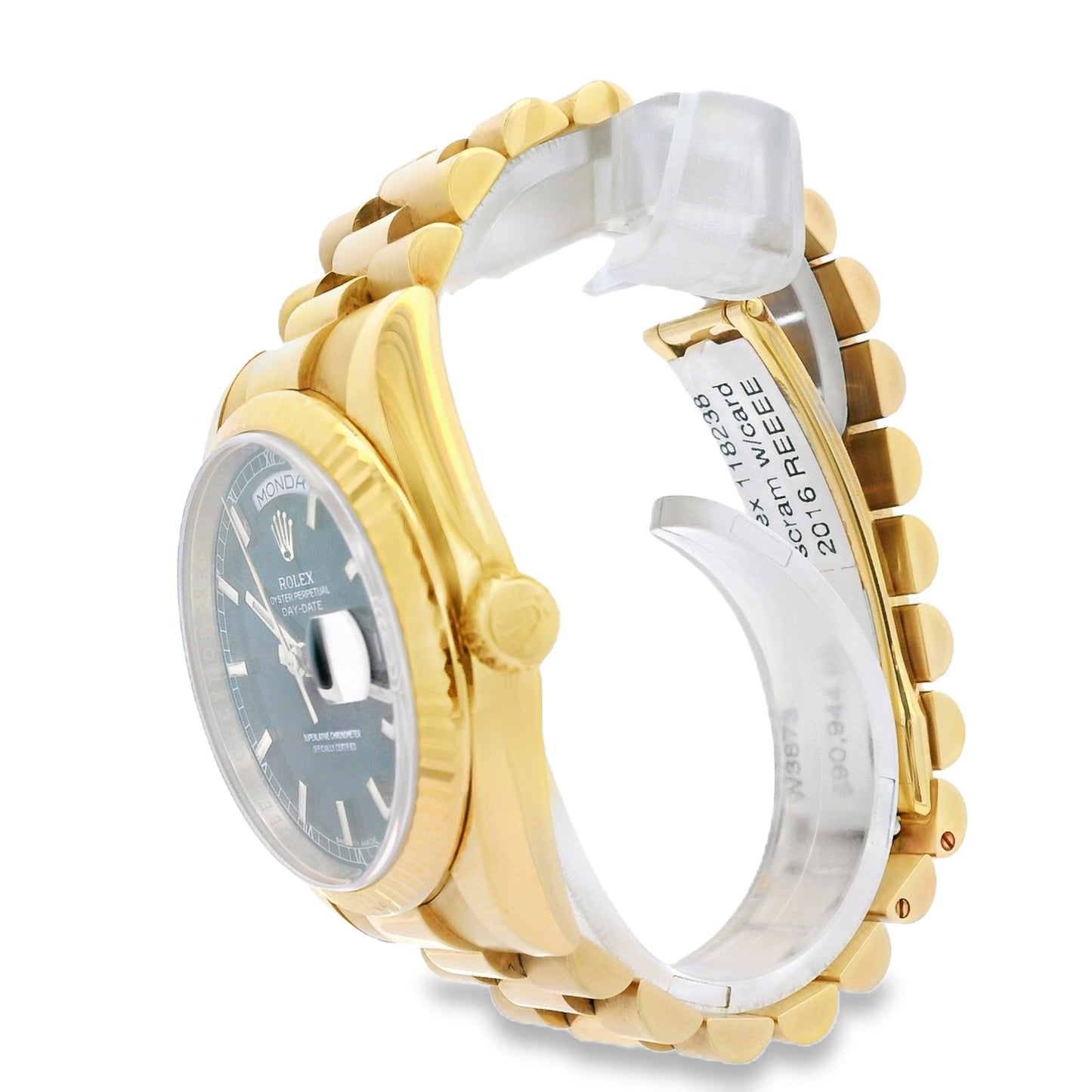 Rolex 118238 Day-Date 18k yellow gold green dial presidential watch