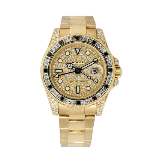 Rolex 116718LN GMT-Master II 18k Yellow Gold Diamond Pave Watch
