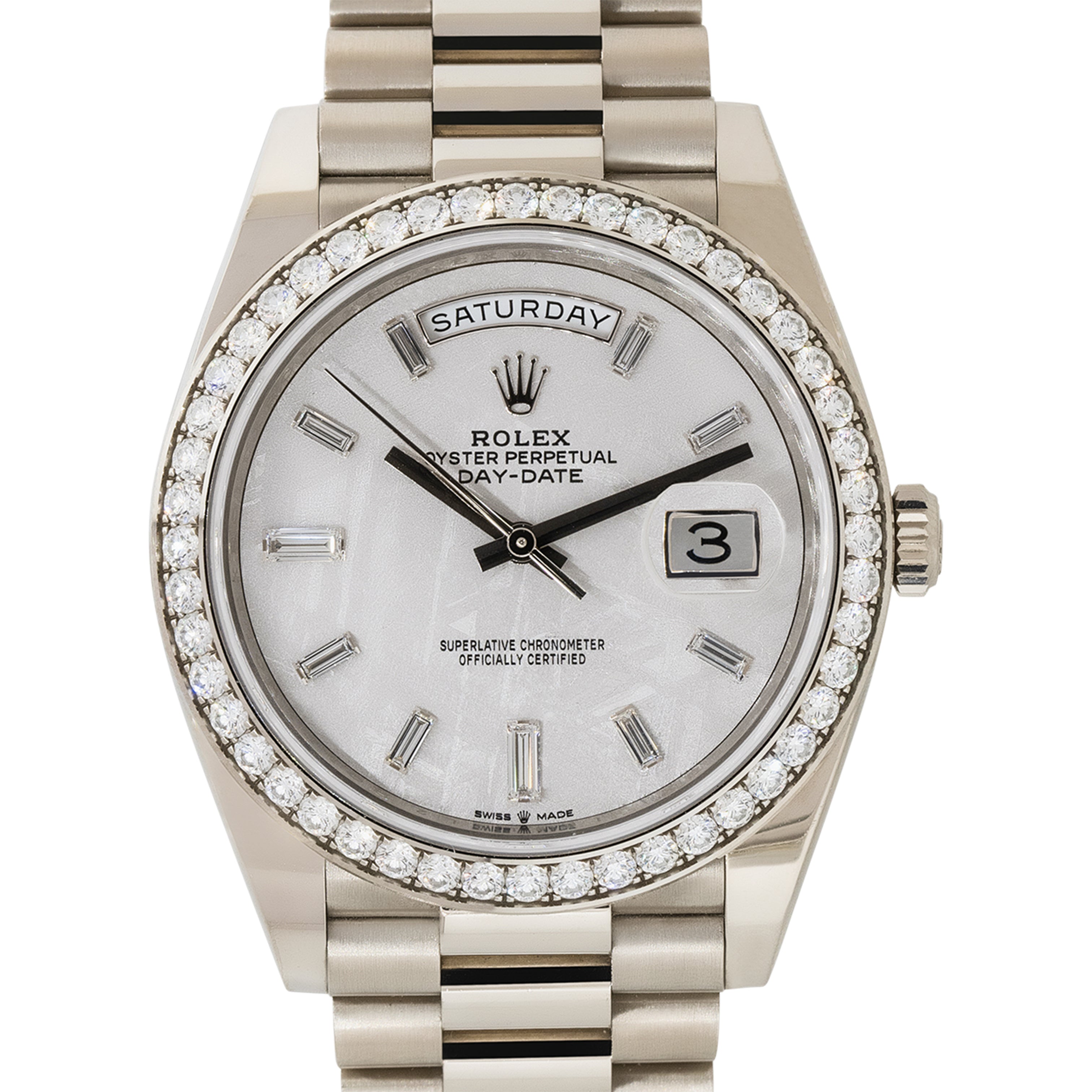 Rolex 228349RBR Day-Date 18k White Gold Meteorite Diamond Dial Watch