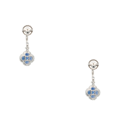 18k White Gold 1.94ctw Sapphire Clover and 0.54ctw Diamond Dangle Earrings