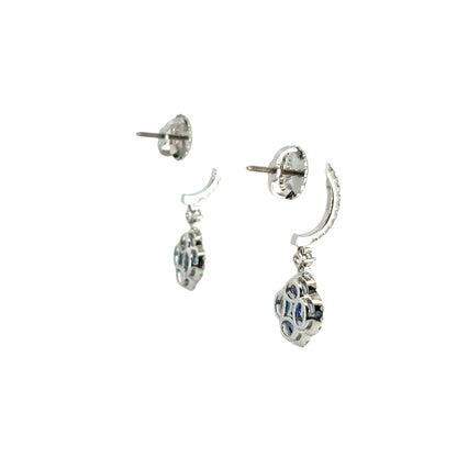 18k White Gold 1.94ctw Sapphire Clover and 0.54ctw Diamond Dangle Earrings