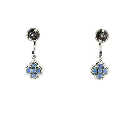 18k White Gold 1.94ctw Sapphire Clover and 0.54ctw Diamond Dangle Earrings