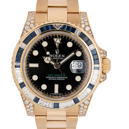 Rolex 116758SA GMT-Master II 18k Yellow Gold Diamond & Sapphire Watch