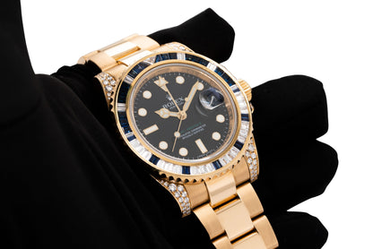 Rolex 116758SA GMT-Master II 18k Yellow Gold Diamond & Sapphire Watch