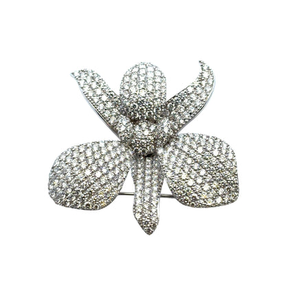 18k White Gold approx. 9ctw Diamond Pave Flower Brooch