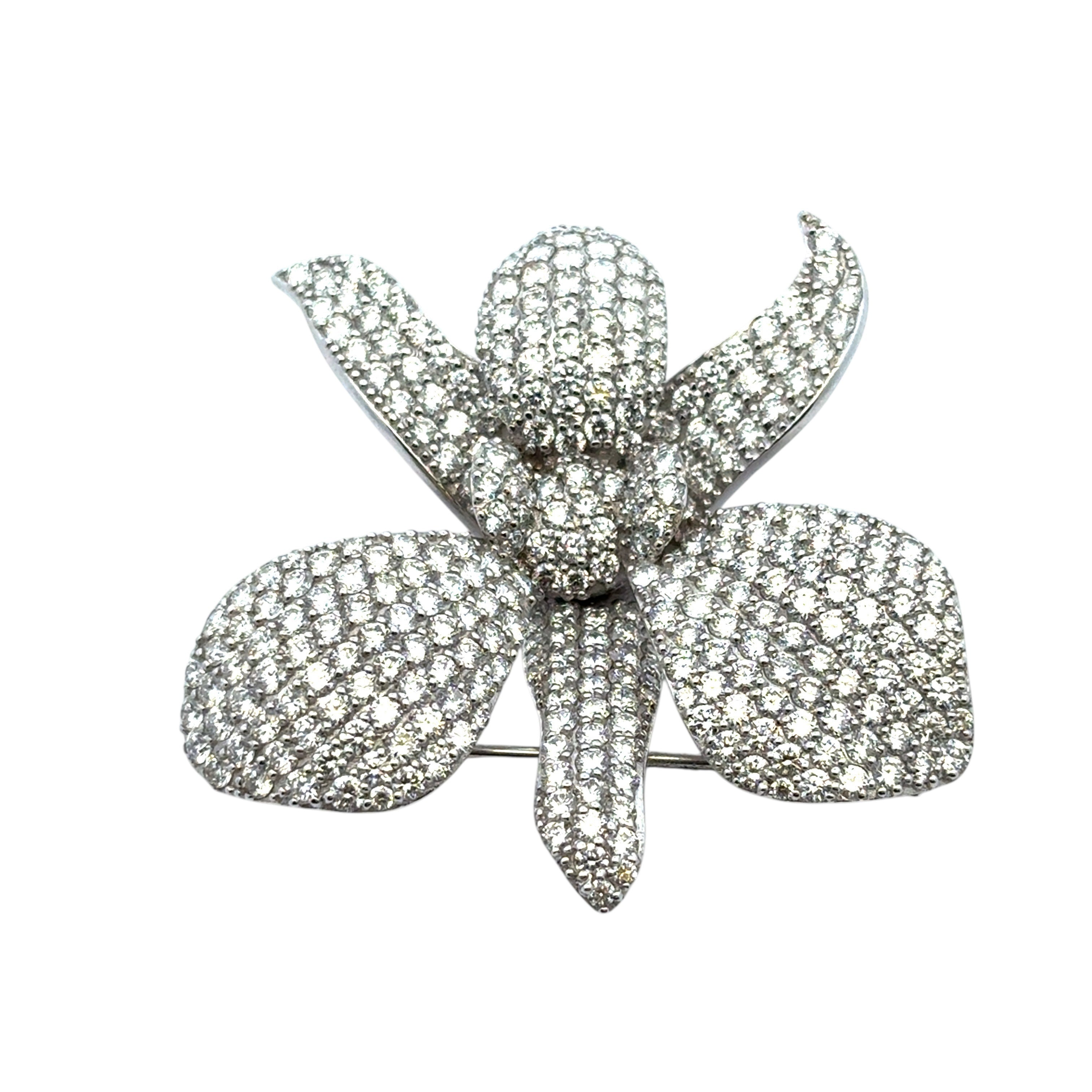 18k White Gold approx. 9ctw Diamond Pave Flower Brooch