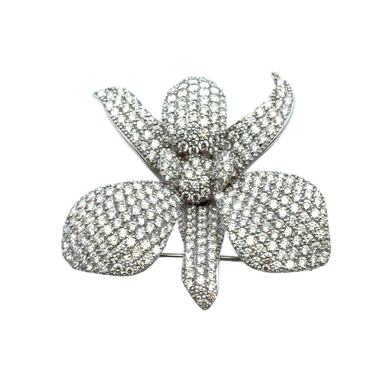 18k White Gold approx. 9ctw Diamond Pave Flower Brooch