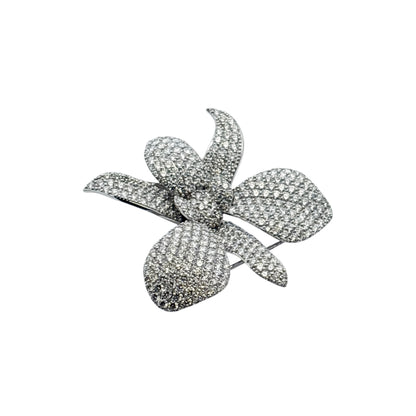 18k White Gold approx. 9ctw Diamond Pave Flower Brooch